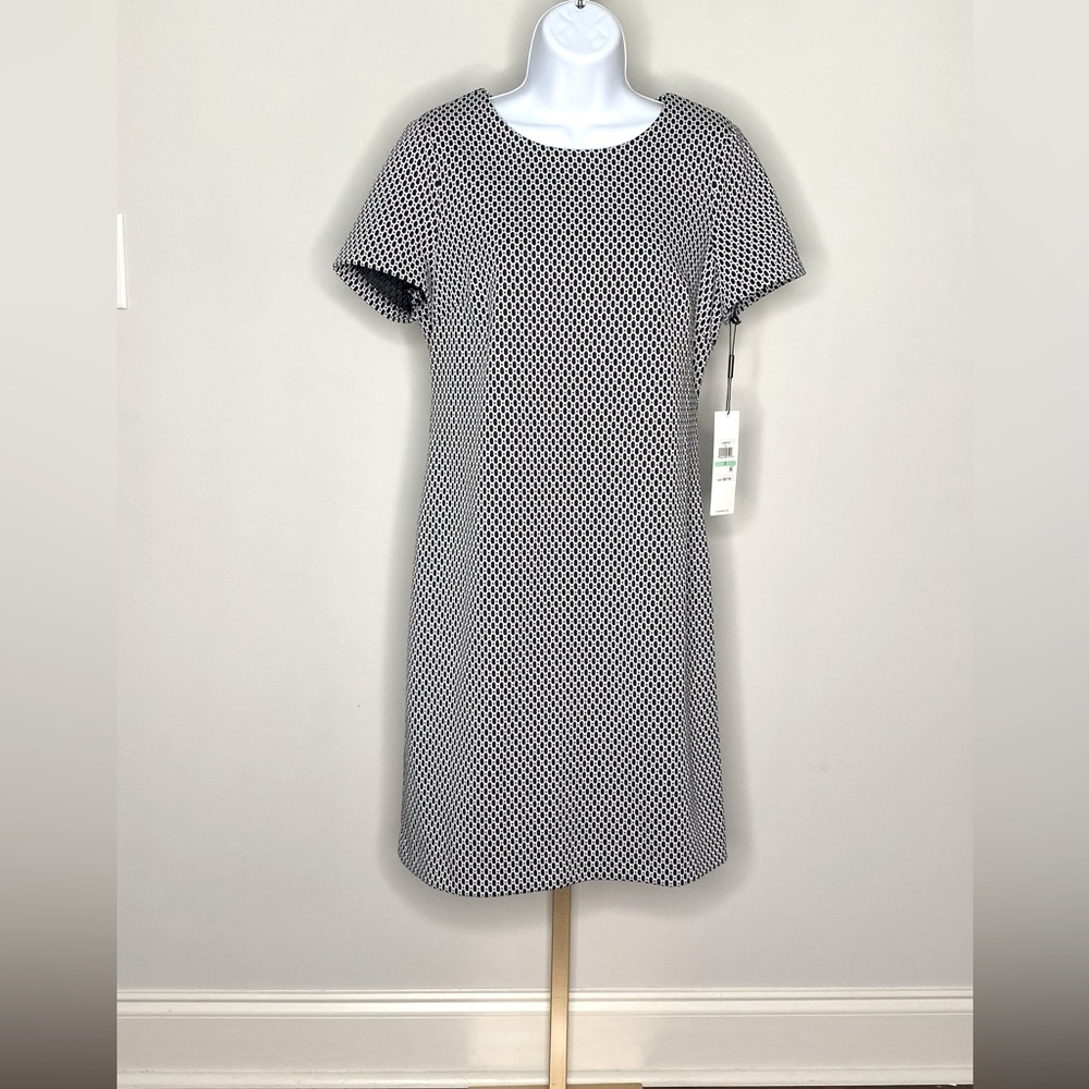 NWT Calvin Klein Plaid Sheath Dress Color Black/White Size 8